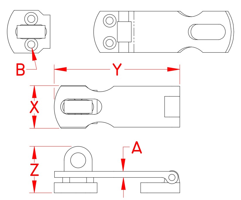 Stainless Steel Heavy Duty Safety Hasp, S3853-0002, Line Drawing